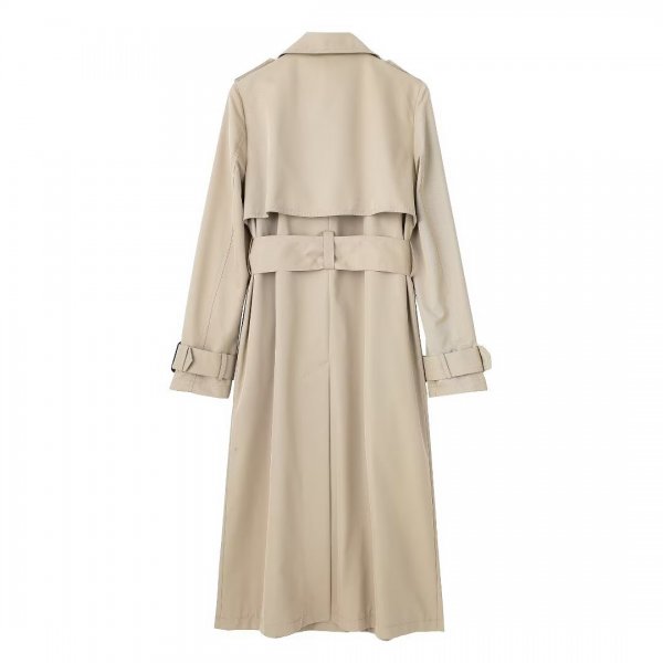 European  American And French Style Double Row Ornament Belt Trench Coat