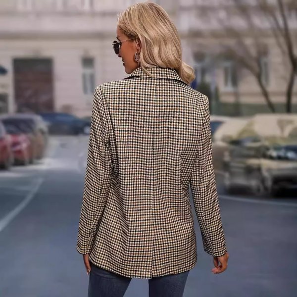 European And American Plaid Single-row Coat For Women