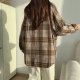 Retro Brushed Plaid Long-sleeved Shirt For Women