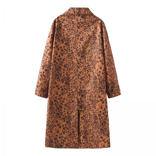 Single-breasted Animal Print Long Trench Coat