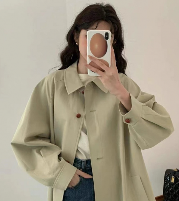 Retro A- Line Lantern Sleeve Mid-length Trench Coat For Women