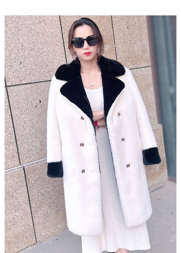 V-neck Large Lapel Contrast Color Long Coat