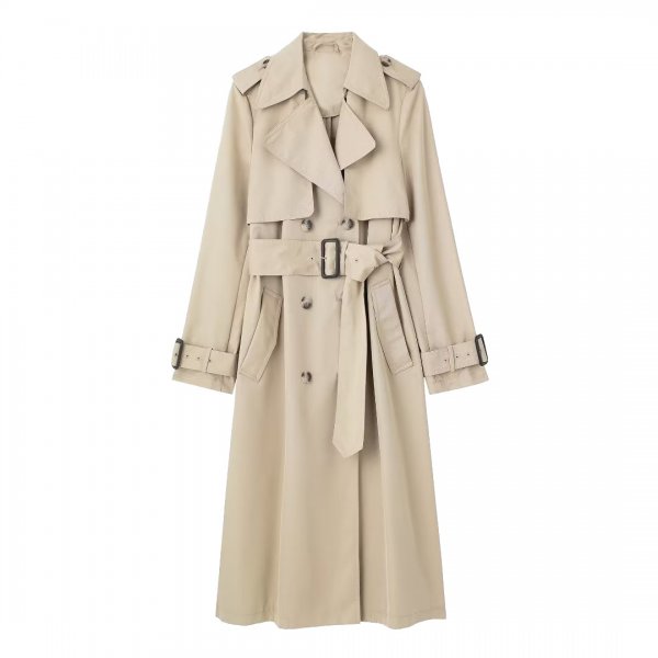 European  American And French Style Double Row Ornament Belt Trench Coat