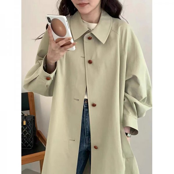 Retro A- Line Lantern Sleeve Mid-length Trench Coat For Women