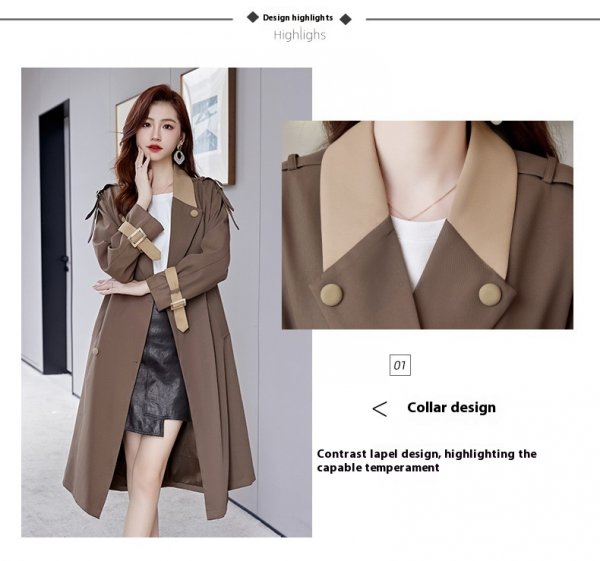 Trench Coat Women's Mid-length Casual Fashion Over The Knee Overcoat