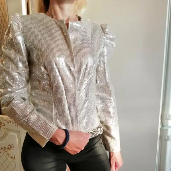 Women's Fashion Colorblock Sequins Short Casual Jacket