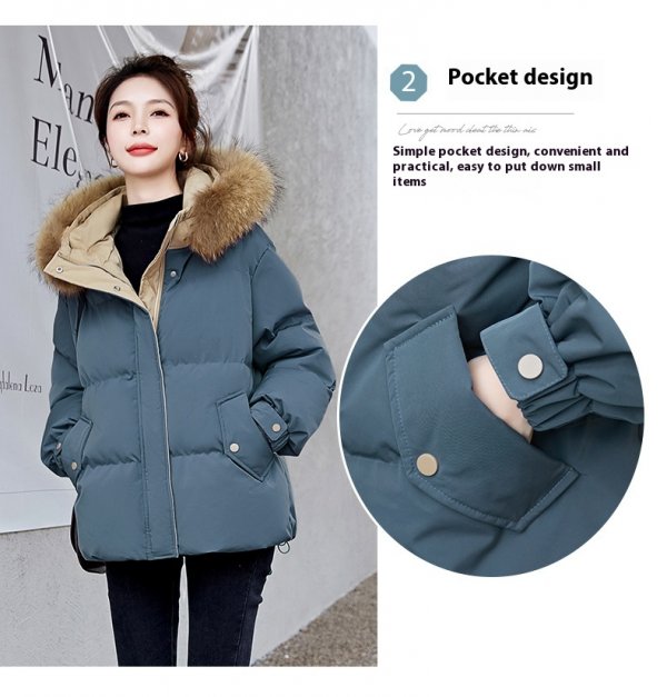 Women's Winter Korean Style Loose Mid-length Small Student Thickened White Duck Down Coat