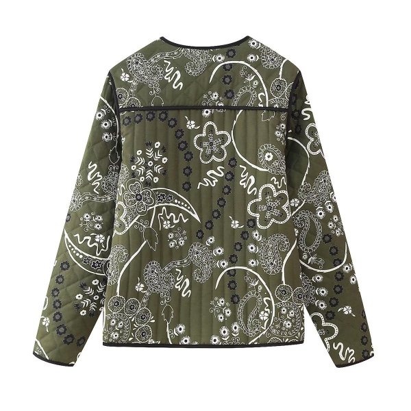 Women's Retro Printed Pocket Decoration Loose Crew Neck Coat