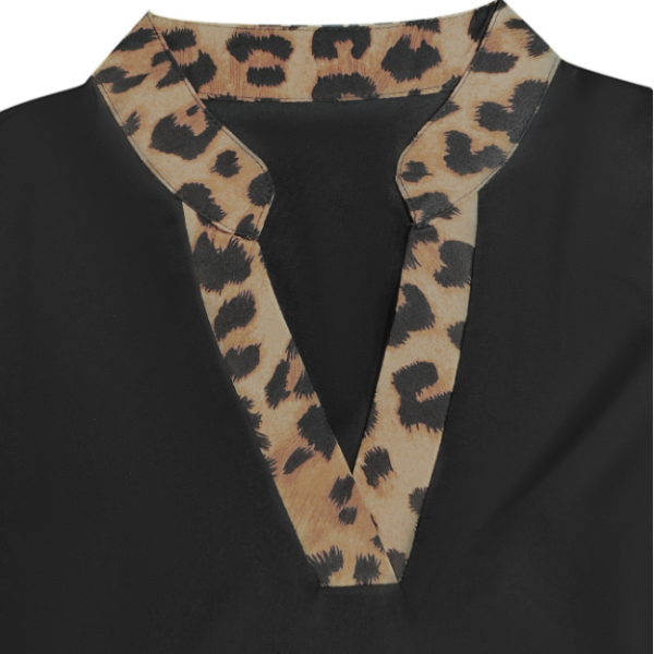 Women's Leopard Print Split V-neck Blouse Elegant Shirt