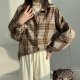 Retro Brushed Plaid Long-sleeved Shirt For Women