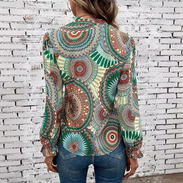 Printed V-neck Pullover Leisure Shirt Top For Women