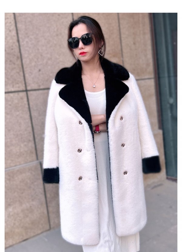 V-neck Large Lapel Contrast Color Long Coat