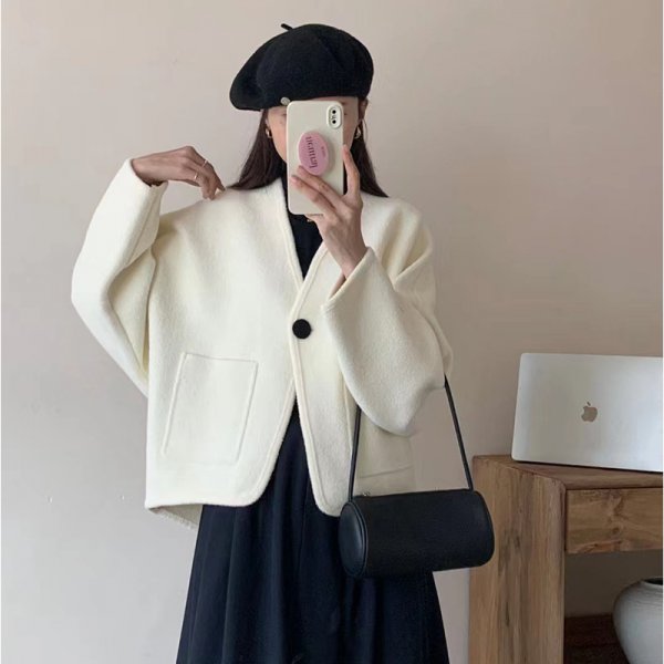 Korean Round Neck Woolen Coat